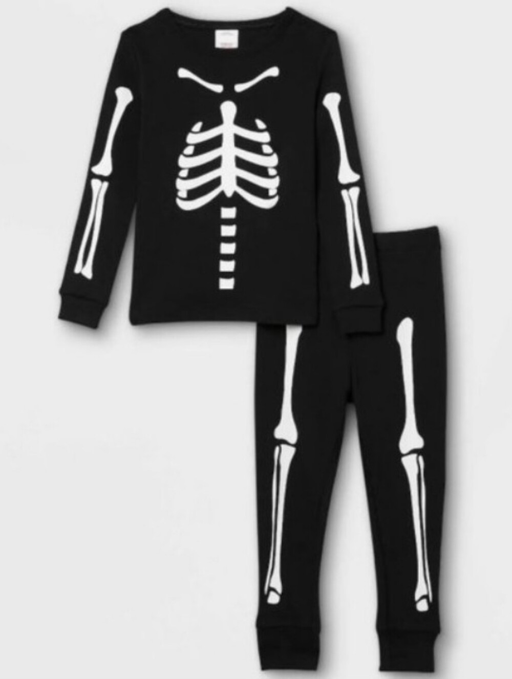 Kids Black Skeleton Costume Pajama Set Sz 8